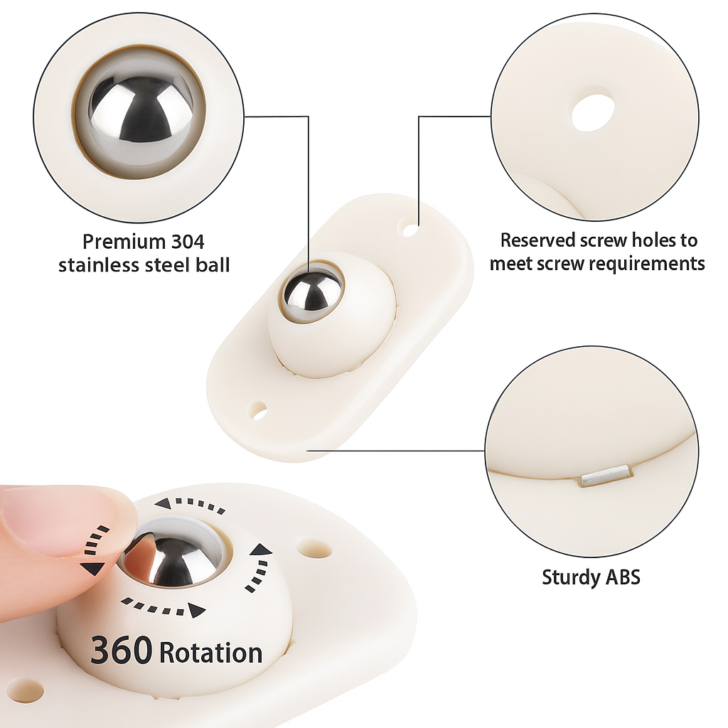 Mini 360° Caster Wheels – 8Pcs Adhesive Rollers